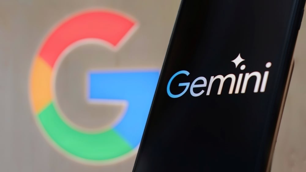 Google Gemini AI logo with Google background