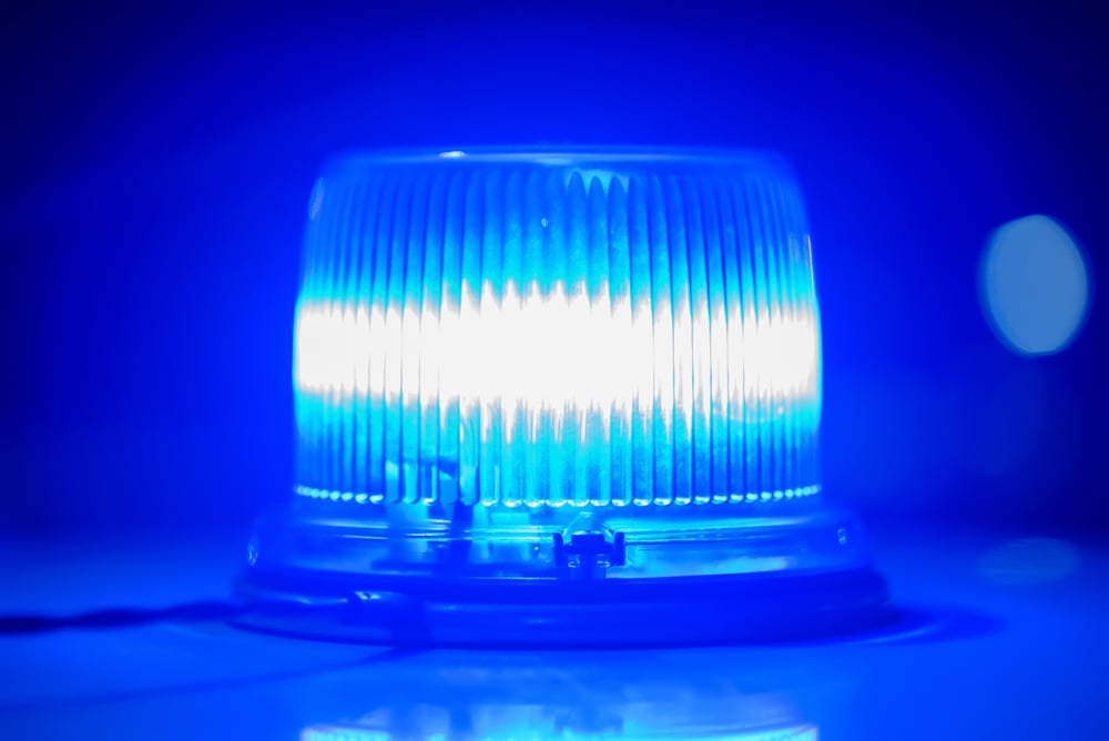 Blue emergency light close up