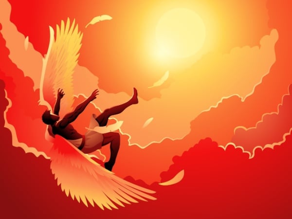 An illustration of Icarus falling